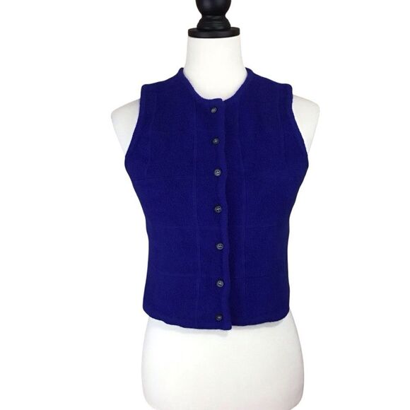Vintage Pierre Cardin Wool Button Up Royal Blue Sweater Vest Women's XL - Picture 1 of 9